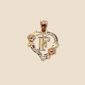 14k solid gold Initial F heart Charm | letter F Charm | Birthday gift |